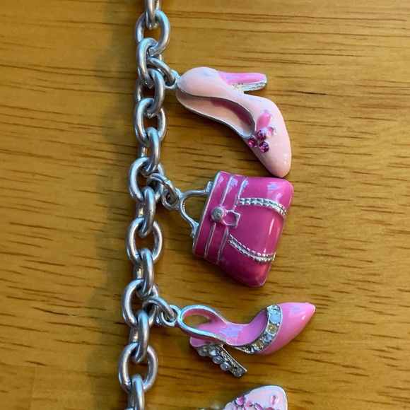 Silver-tone and enamel girlie charm bracelet with shoe and purse charms, 7.5 in. - Picture 5 of 8